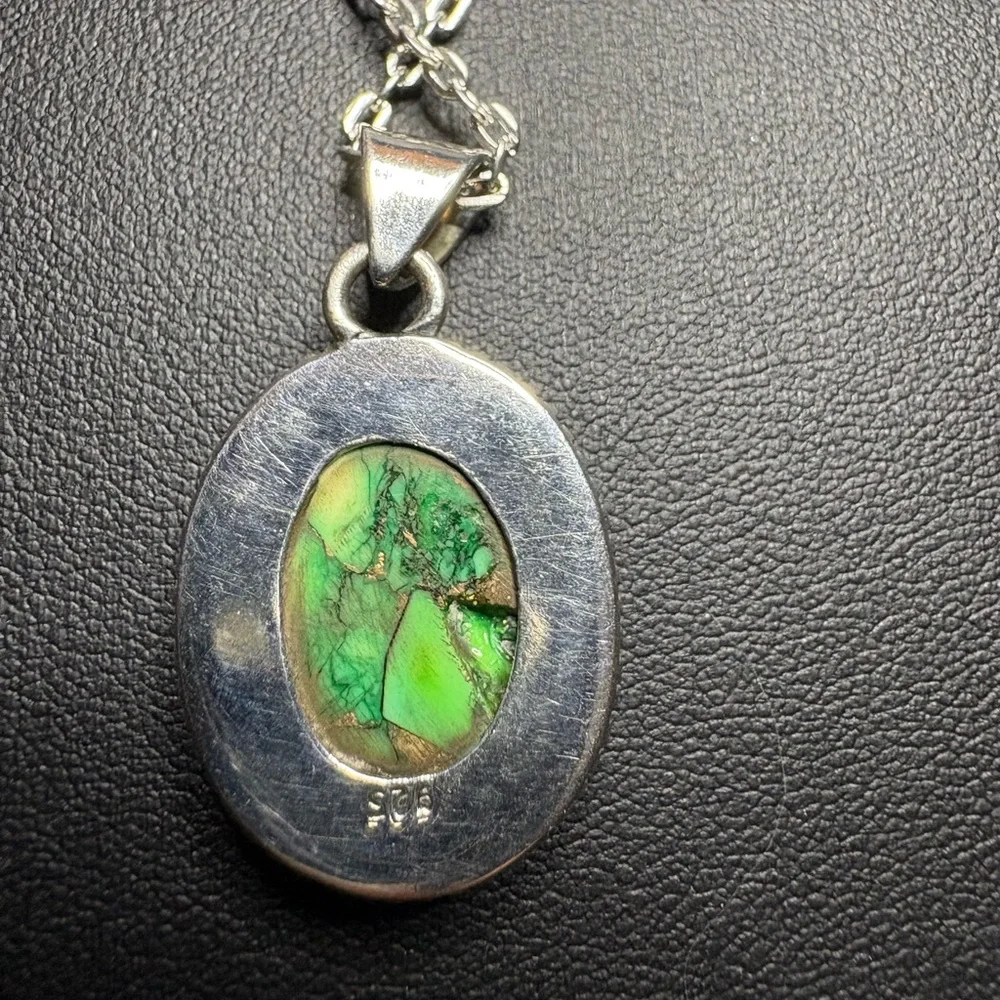 Pendant Peacock Dahlia Turquoise 925 Sterling Silver Oval Statement Necklace